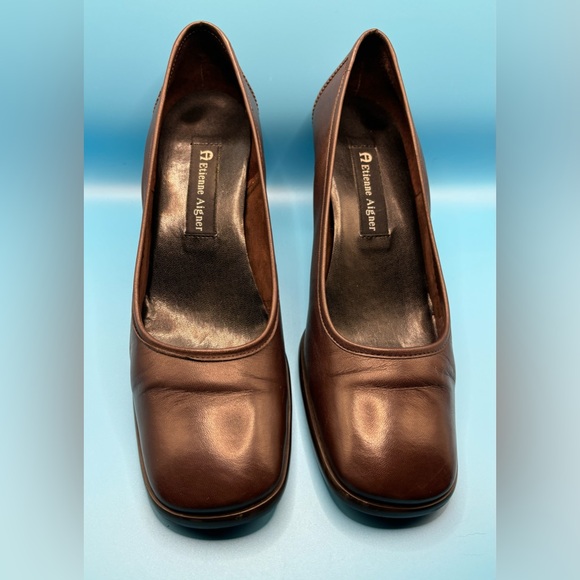 Women's Etienne‎ Aigner Bloom Brown Leather Classic Career Pump  - Size 8M US - Picture 1 of 10